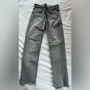 Zara Straight Leg Raw Hem Gray Jeans Denim 4 36